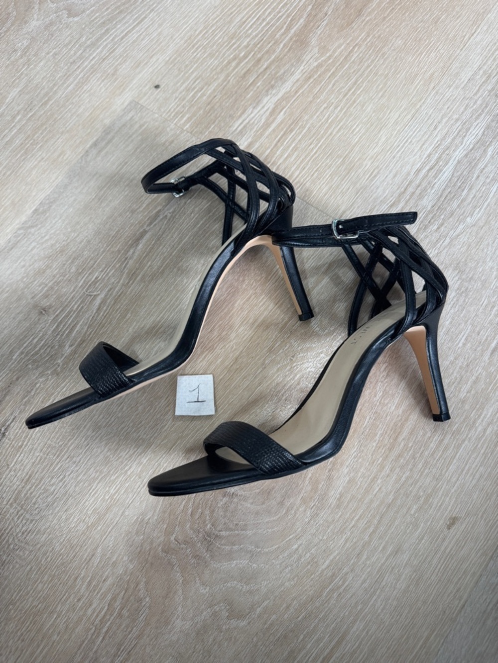Nine West Black Open-Toe Lattice Ankle-Strap Heels - Picture 2 of 5